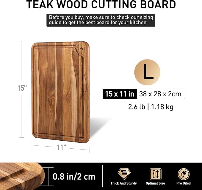 Teak Cutting Board 15inch Non Slip Over Sink Kitchen 2025 First Apartment - Image 3