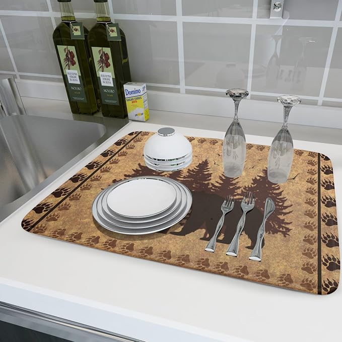 Giwawa 18"x24" Brown Bear Dish Drying Mat Rustic Forest Wildlife Woodland Dish - Image 6