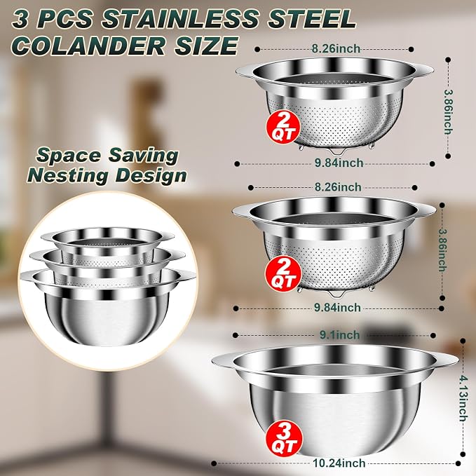 Stainless Steel Colanders with Mixing Bowl - Image 2