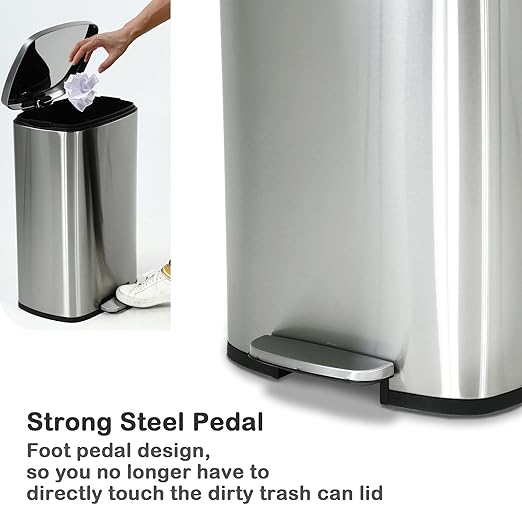 50 Liter / 13 Gallon Kitchen Trash Can, Stainless Steel - Image 4