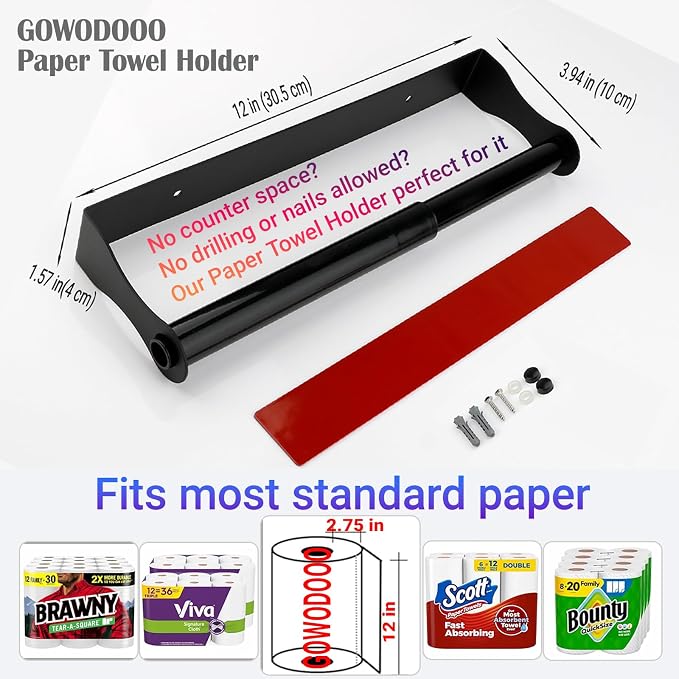 Paper Towel Holder Under Cabinet, Paper Towel Holder, Waterproof and Rustproof - Image 3