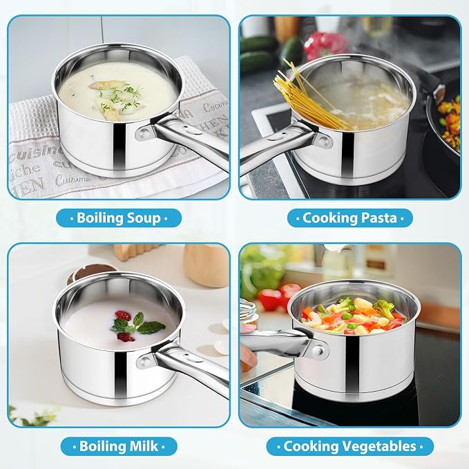 TeamFar 1 qt Saucepan, Stainless Steel Small Sauce Pan & Lid - Image 5