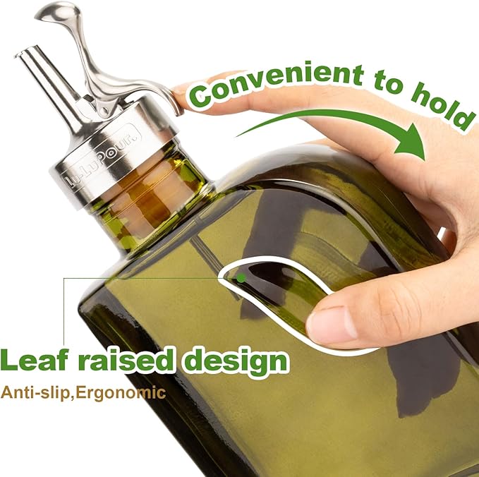 Olive Green 12oz Glass Olive Oil Bottle Dispenser - 350ml Oil and Vinegar - Oil - Image 3