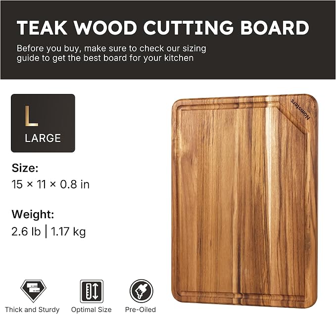 15'' Teak Wood Cutting Board for Kitchen Non Slip Over Sink Charcuterie Board - Image 2