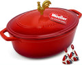 MUELLER HOME 5.5 Quart Enameled Cast Iron Oval Dutch Oven w Rooster Knob & by MUELLERHOME