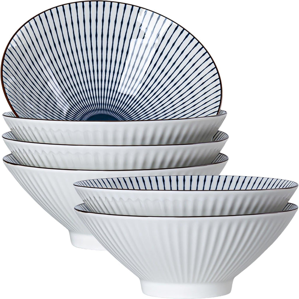 38 oz Japanese Ramen Bowls Set of 6, Large Pho Bowls, 8 Inch Ceramic