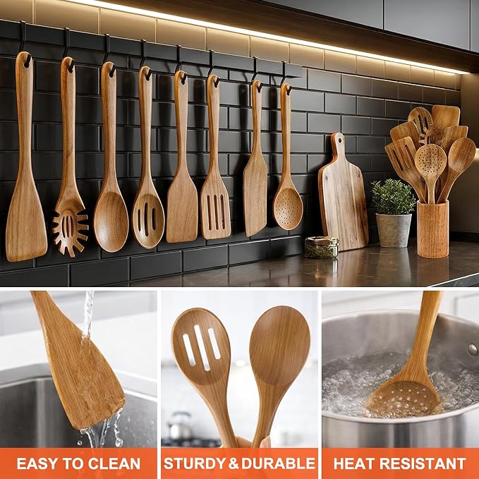 9 Pcs Wooden Spoons for Cooking Utensils - Image 5
