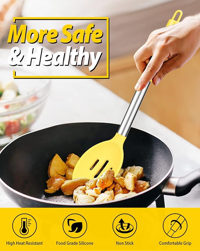 Pack of 2 Large Silicone Cooking Spoons, Non Stick Solid Basting Spoon - Image 5