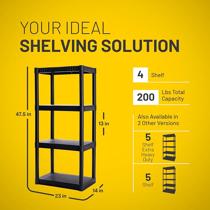 Plano 4-Shelf Plastic Storage Shelves, 48” x 23” x 14”, 200lb Capacity - Image 2