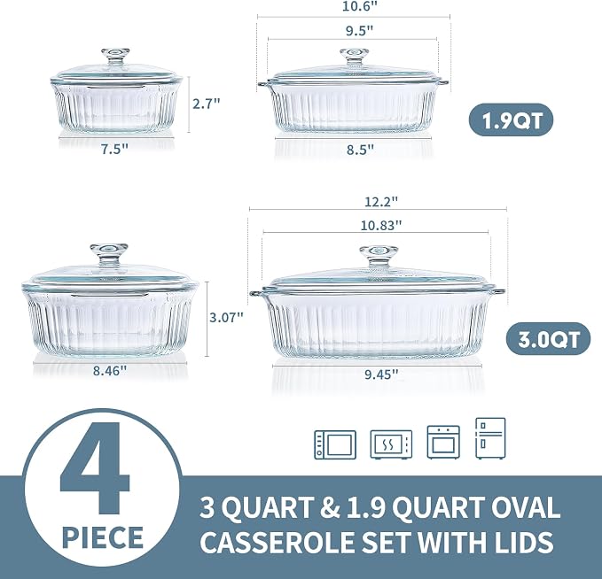 M MCIRCO 4-Piece Glass Casserole Baking Dish, 1.9 Qt and 3 Qt - Image 2