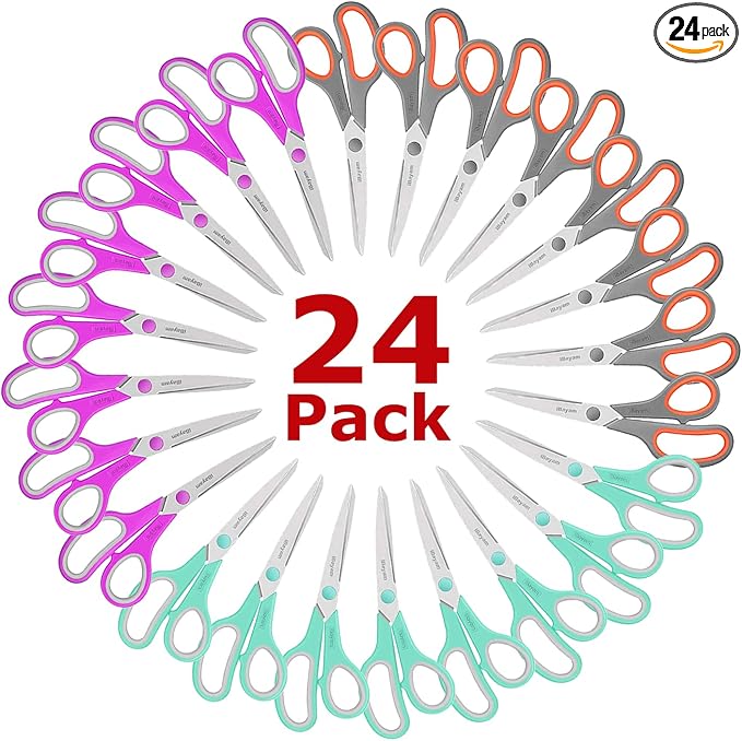 iBayam 8 '' Multipurpose Heavy Duty Scissors Bulk 24-Pack, 2.5mm Thickness by iBayamDirect