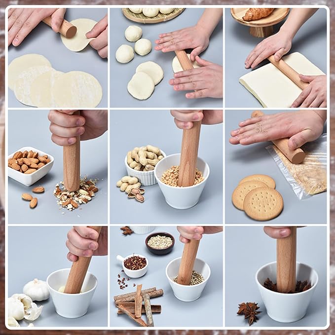 Patelai 50 Pieces Small Wooden Rolling Pin, Dumpling Dough Roller Wooden Mini - Image 5