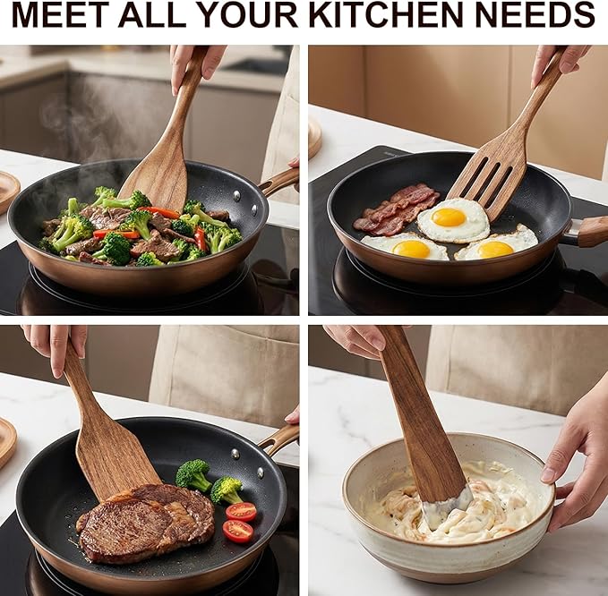 4 Pcs Acacia Wooden Spatula Set Non Toxic Kitchen Utensil Set Slotted Turner - Image 7