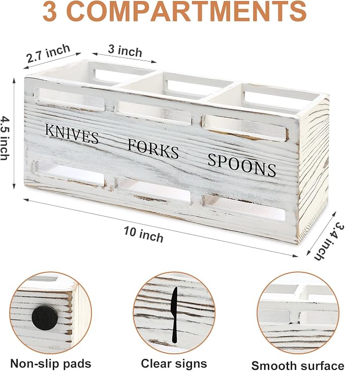 Farmhouse Wooden Utensil Caddy Party Cutlery Silverware Holder Small Wood - Image 3