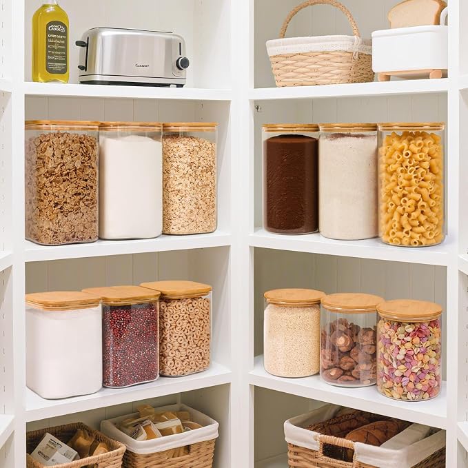 ComSaf Glass Pantry Storage Containers, 4.6Qt/1.6Qt Large Square Flour and - Image 5