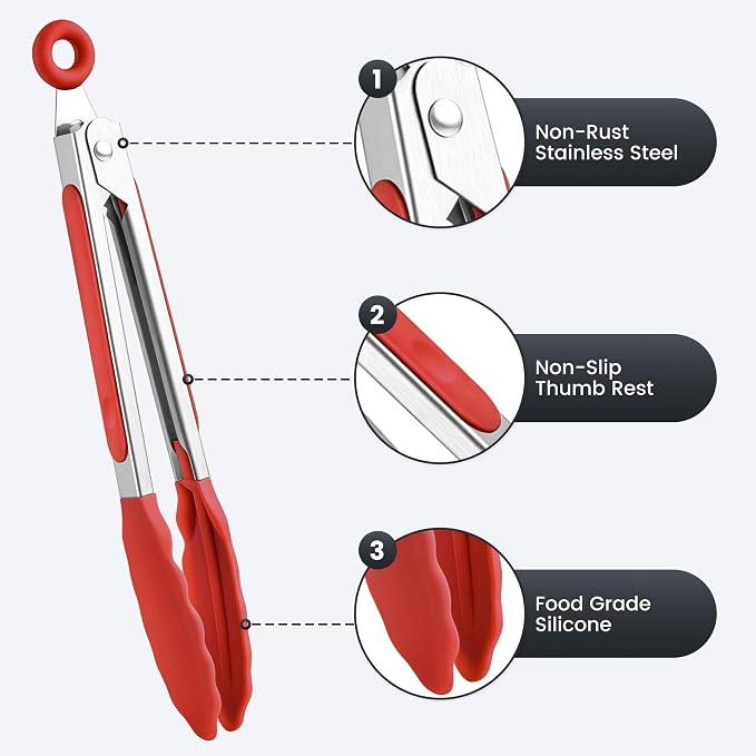 7-Inch Silicone Tongs Pack of 6, Small Stainless Steel Tongs - Image 5