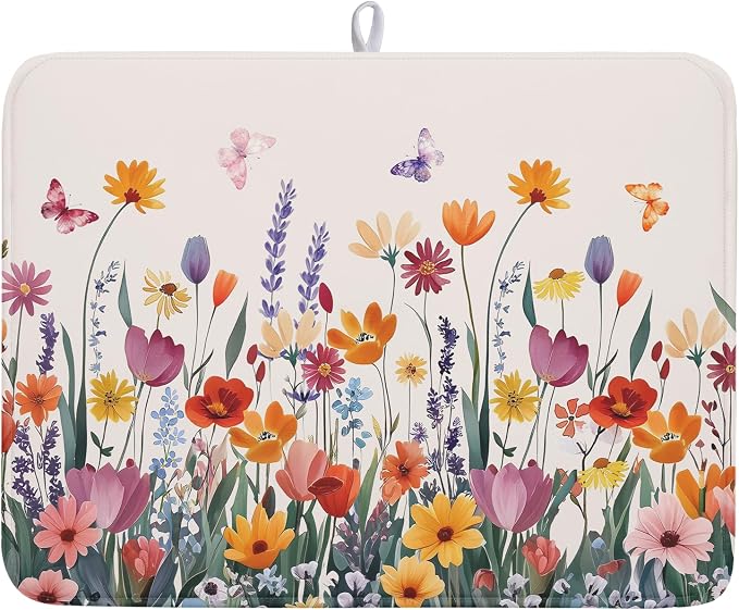 Kawani Spring Summer Flowers Dish Drying Mat by Kawani