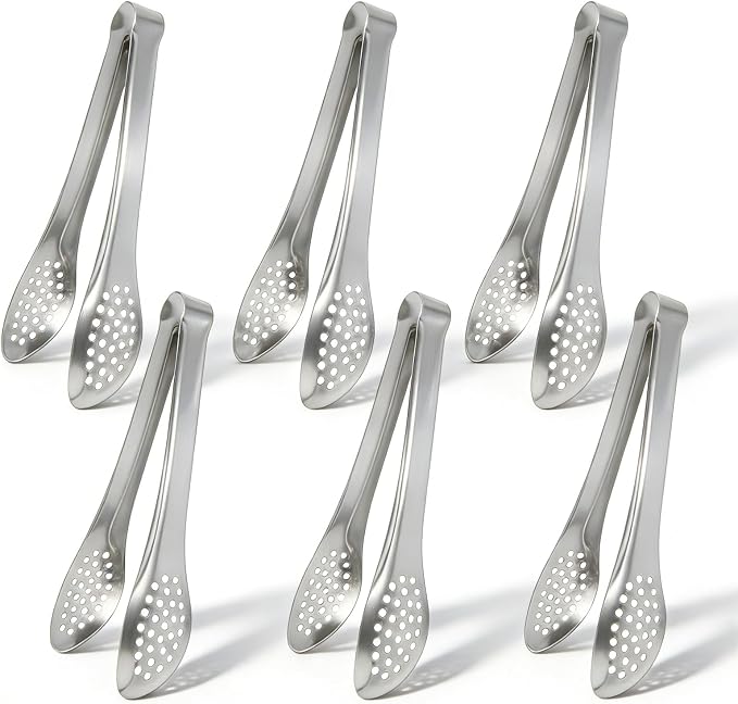 6 PCS Silver Serving Tongs for Party 7 Inch Stainless Steel Serving Utensils by IAXSEE
