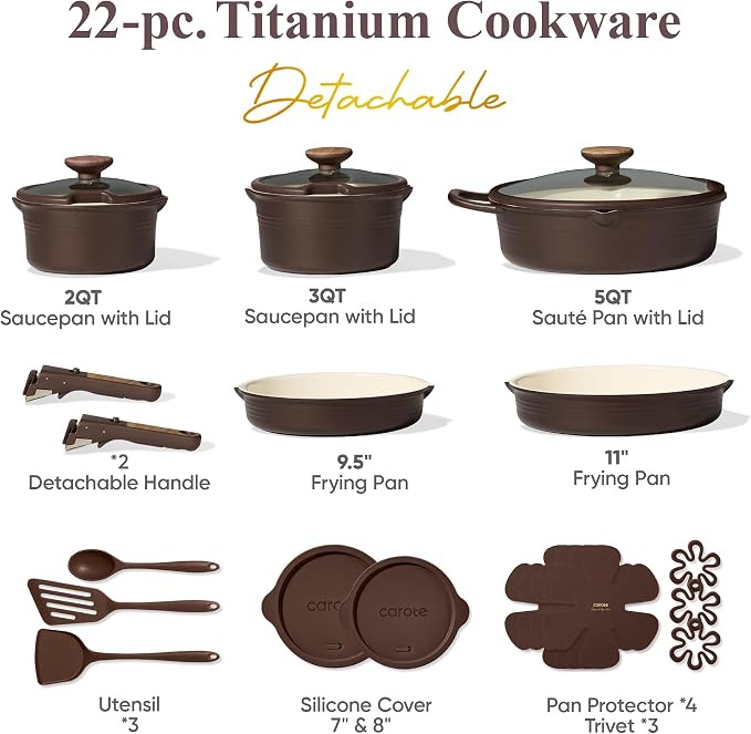 CAROTE 22Pcs Titanium Cookware Set, Pots and Pans Set Non Stick, Kitchen - Image 2
