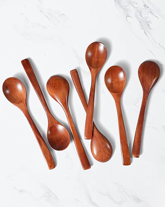 7 Pcs Wooden Spoons for Eating, Small Serving Spoon for Honey, Soup Wood - Image 6