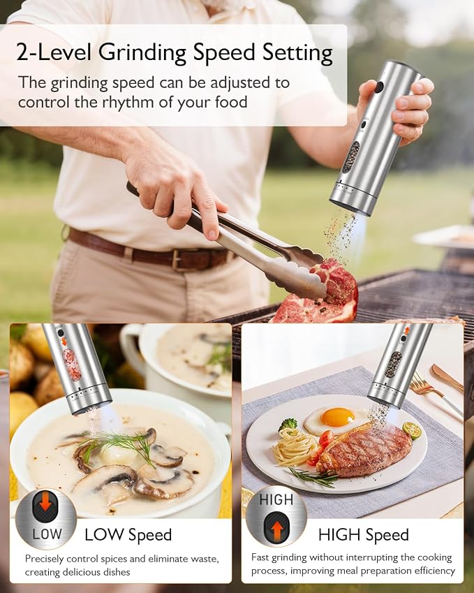 Electric Salt and Pepper Grinder Set, Upgraded 2-Speed Setting, External 6 - Image 4