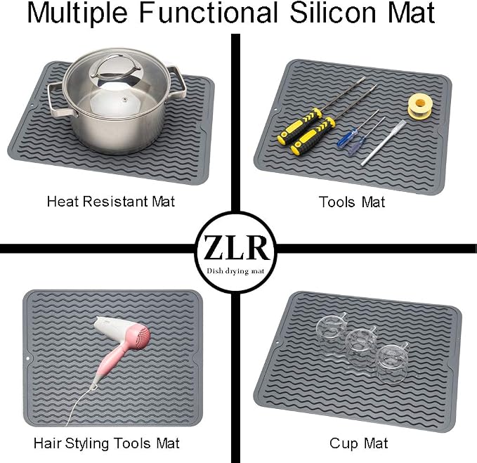 ZLR 2 Pcs Silicone Dish Drying Mat & Heat Resistant Trivet - Image 4