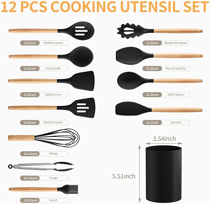Silicone Cooking Utensil Set, Nonstick 446°F Heat-Resistant Cookware Kitchen - Image 2