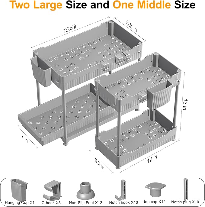 Sevenblue 3 Pack Under Sink Organizers, 2-Tier Multi-Use Kitchen and Bathroom - Image 2