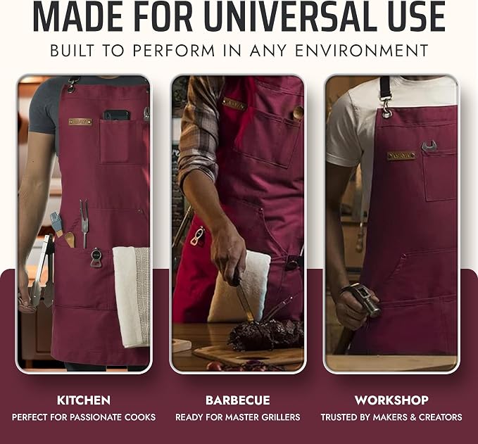 Asaya Chef and BBQ Apron with Bottle Opener and Hand Towel - 10oz Cotton Canvas - Image 7