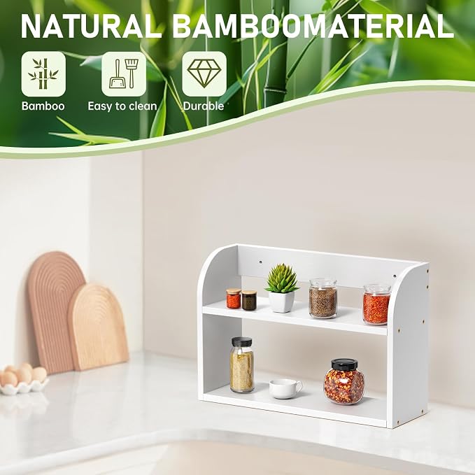 ROMGUAR CRAFT 2 Tier Bamboo Spice Rack, Countertop or Wall Mounting Wood Spice - Image 5