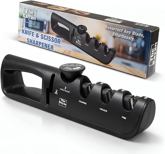 Knife Sharpener, 4-in-1 with Non-Slip Base and Adjustable Angle Guide, Steel by Unknown
