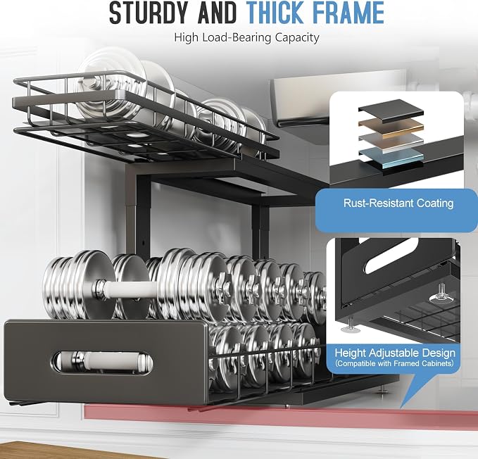 Under Sink Organizer Upgrade To Professional Rails, 2-Tier Dual Pull Out - Image 4