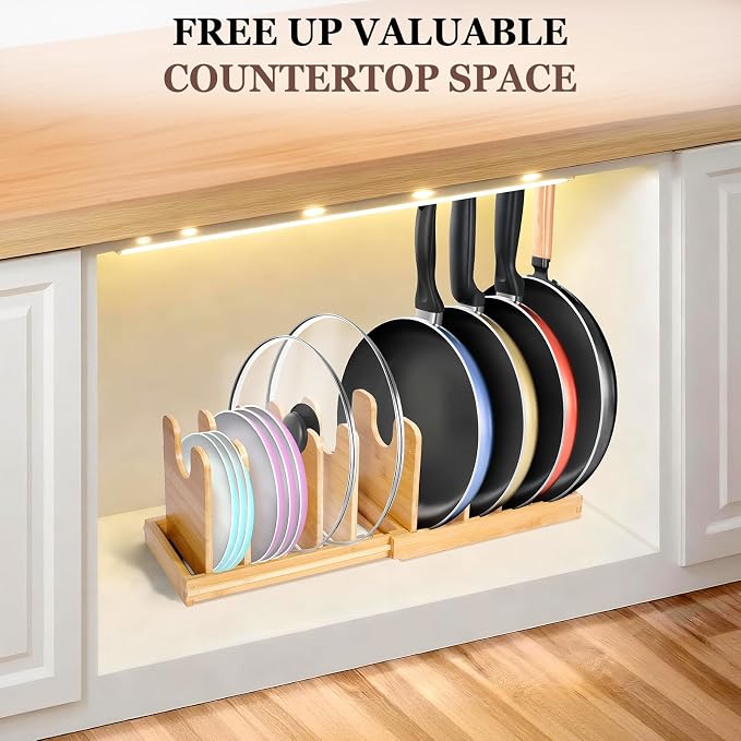 Bamboo Pot Lid Organizer, Pots and Pans Organizer Inside Cabinet, Pot Lids - Image 6