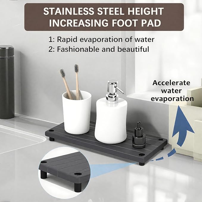 Quick Dry Sink Caddy Kitchen Sink Organizer, Water Absorbing Stone Tray - Image 3