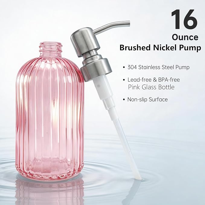 16 OZ Pink Glass Soap Dispenser Glass Soap Dispenser - Image 4