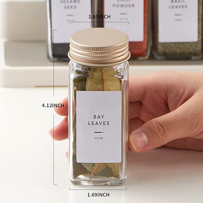 25 Pcs Spice Jars with Label- Glass Spice Jars with Gold Metal Caps, Shaker Lids - Image 2