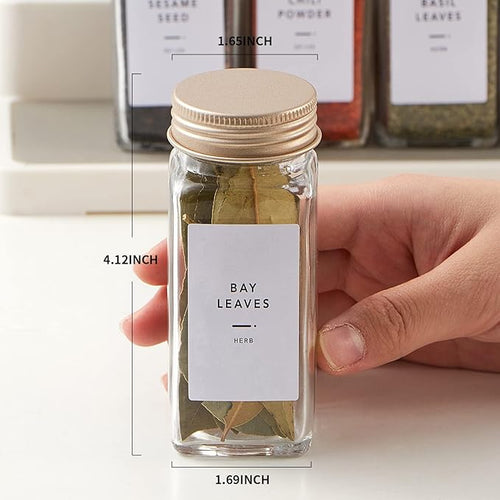 48 Pcs Spice Jars with Label- Glass Spice Jars with Gold Metal Caps, Shaker Lids - Image 2