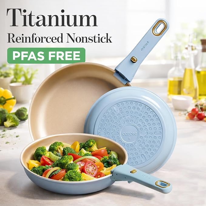 CAROTE 18Pcs Pots and Pans Set, Titanium kitchen Pan Set, Nonstick Cookware Set - Image 2
