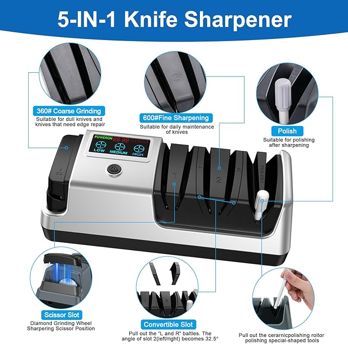 Upgrade 5-in-1 Electric Knife Sharpener, Professional 3-Stage - Image 3