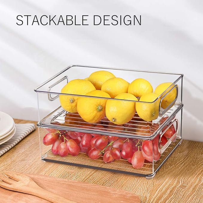 Stackable Refrigerator Organizer Bins, 6 Pack Clear Kitchen Organizer Container - Image 2