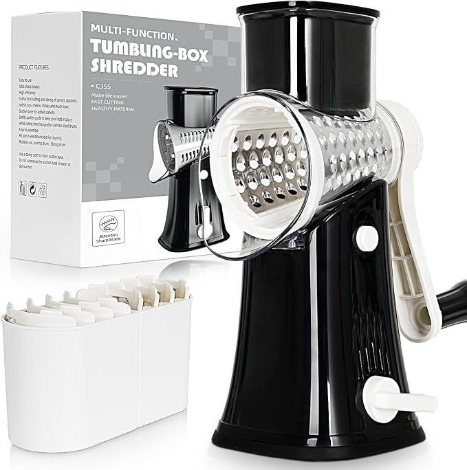 5-in-1 Rotary Cheese Grater Hand Crank, Vegetable Slicer Shredder by Nexsujo