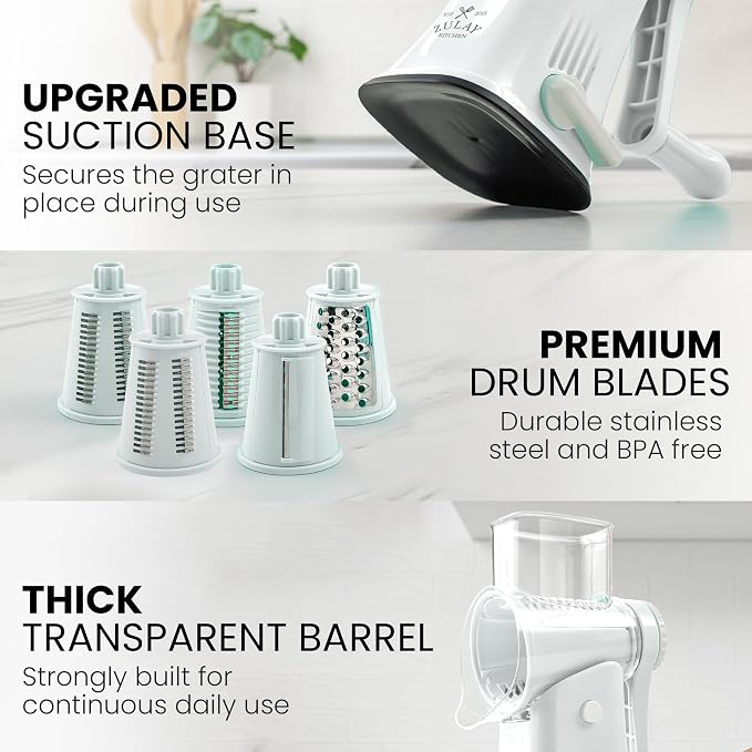 Zulay Kitchen Rotary Cheese Grater 5 Blade Cheese Shredder - Image 11