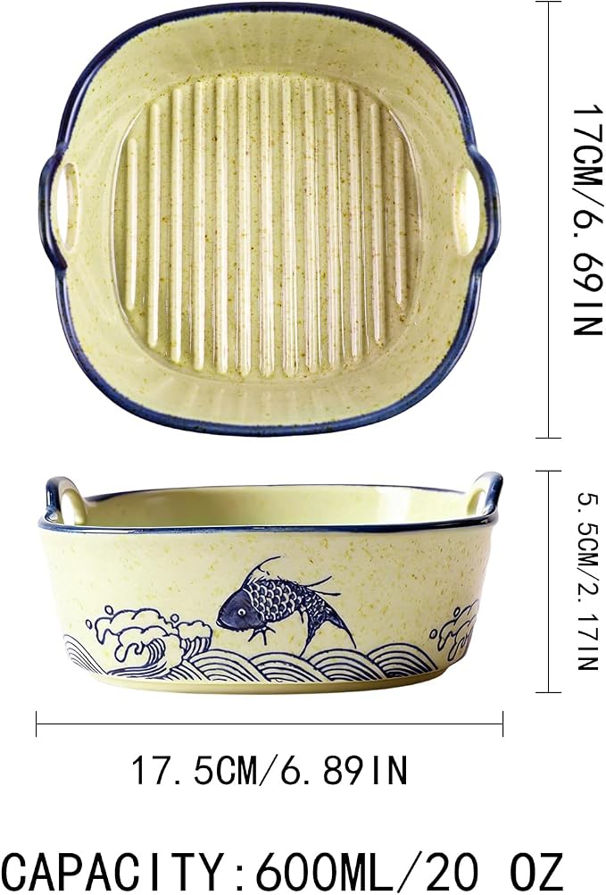 2 Pack Ceramic Baking Dish, 6.7-inch Vintage Fish Design Square Baking Dishs - Image 5
