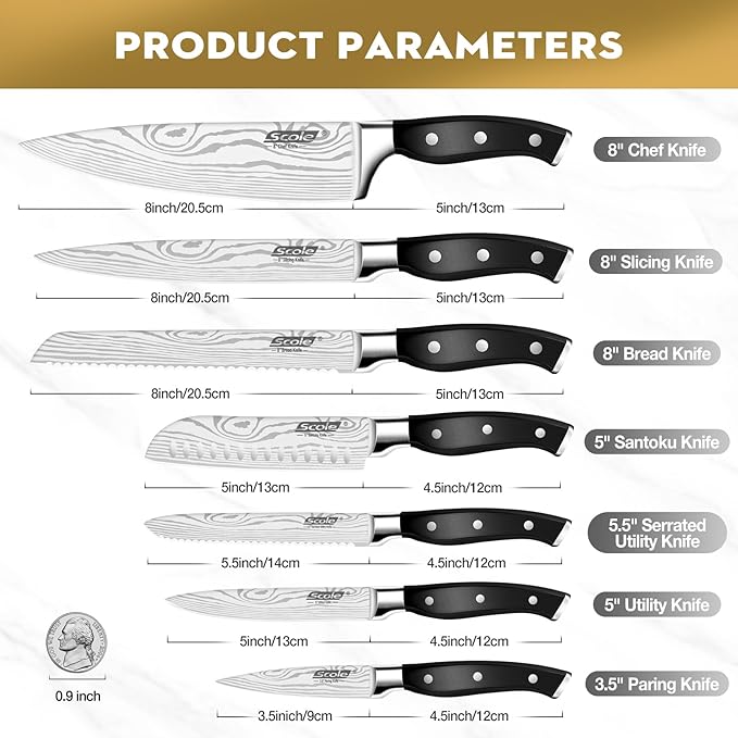 SCOLE® Chef Knife Ultra Sharp Kitchen Knife Set 7-Piece, Premium German 1.4116 - Image 6