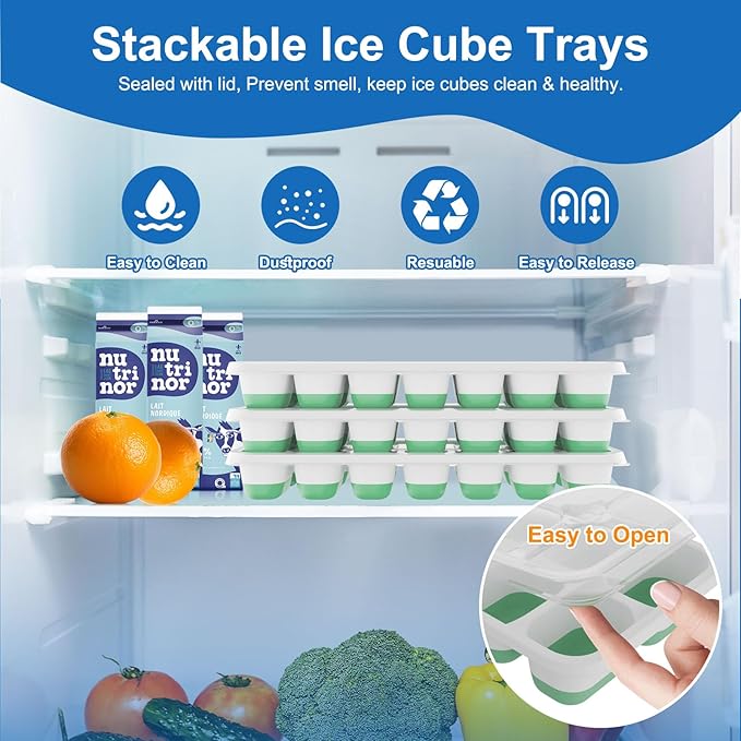 Ice Cube Tray with Lid, 3 Pack Silicone Easy-Release Ice Trays - Image 2