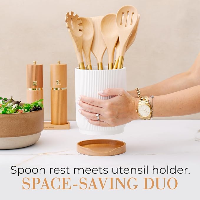 STYLED SETTINGS White Ceramic Utensil Holder - Image 3