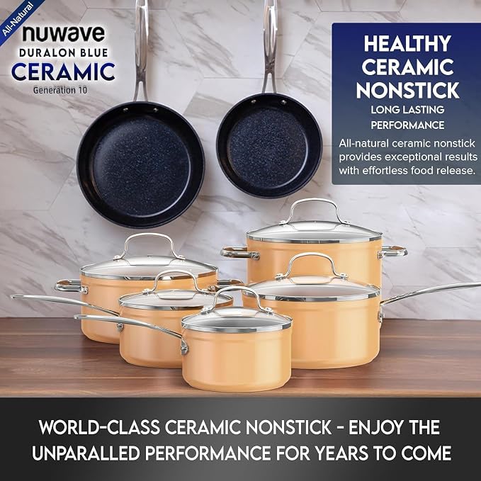 Nuwave Healthy Duralon Blue Ceramic Nonstick Cookware Set, Diamond Infused - Image 8