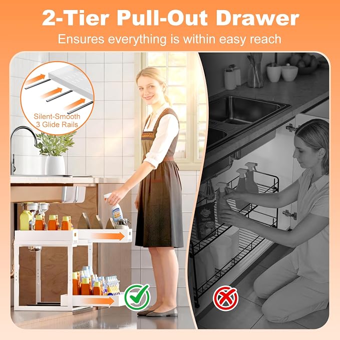 Upgrade 1 Pack Expandable Under Sink Organizers and Storage, 2 Tier Metal Pull - Image 6