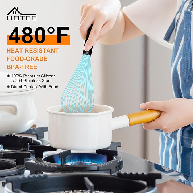 HOTEC 4 Pieces Silicone Whisks Set, Wire Balloon Whisks Egg Beater, Non-slip - Image 4
