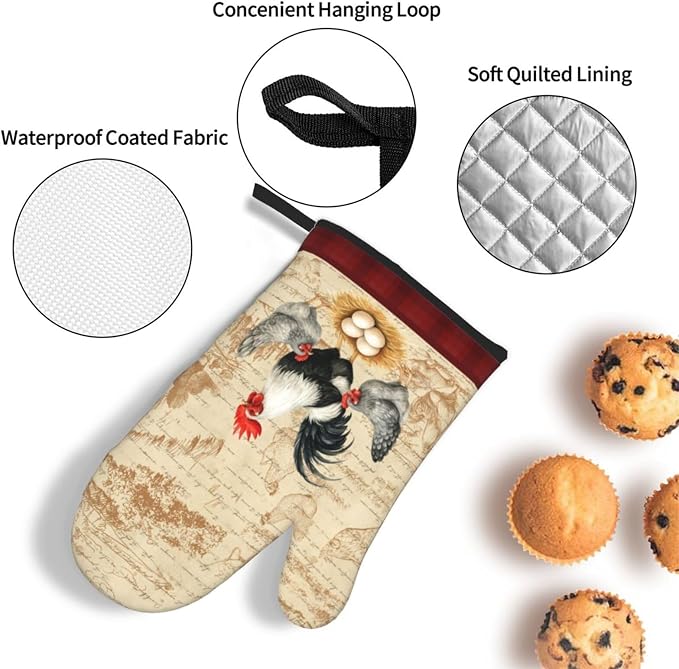 Rooster Chichen Oven Mitts and Pot Holders Sets, Cute Hot Pads Baking Gloves - Image 5